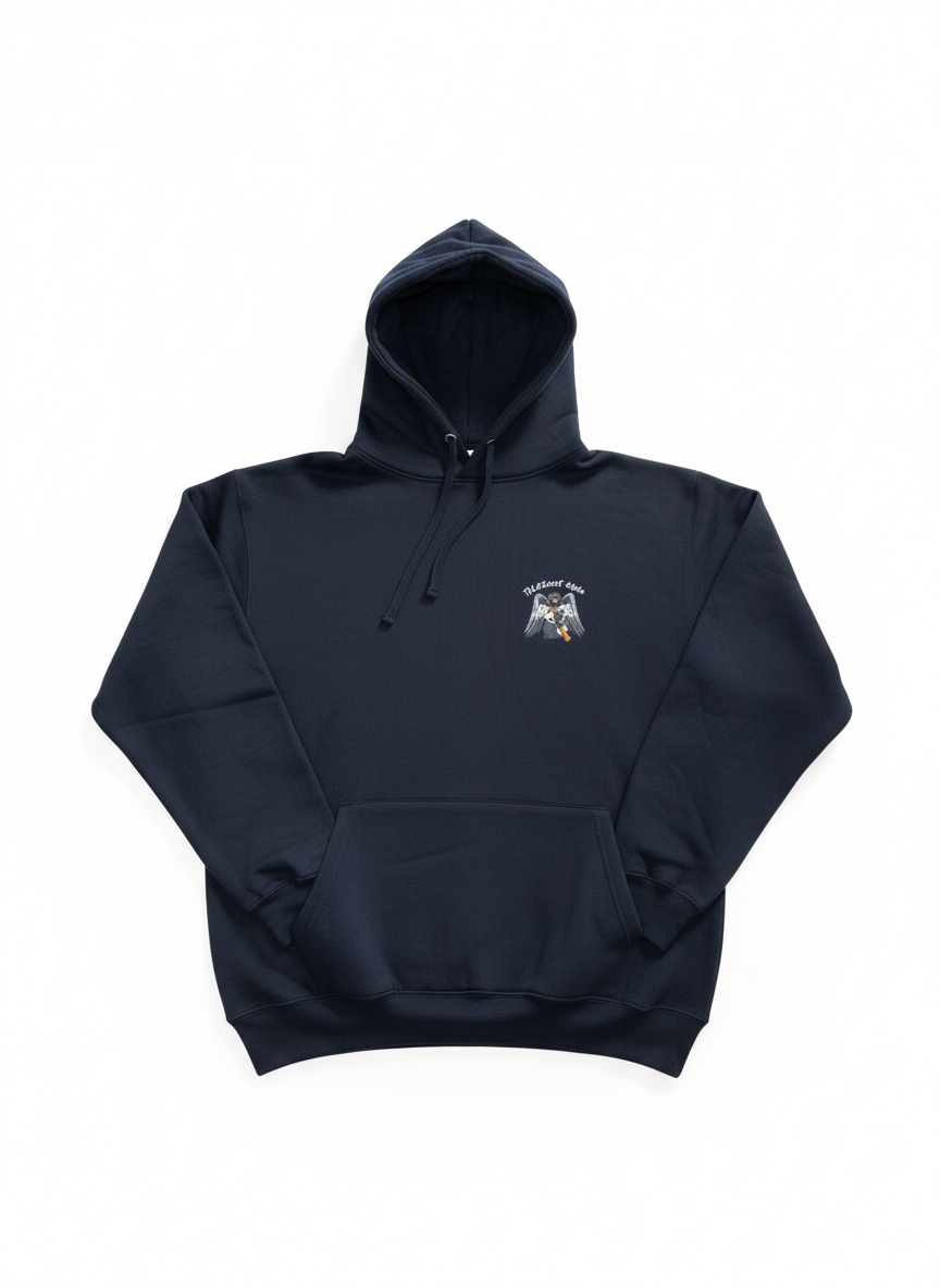 Navy TTG Hoodie minimalist white background