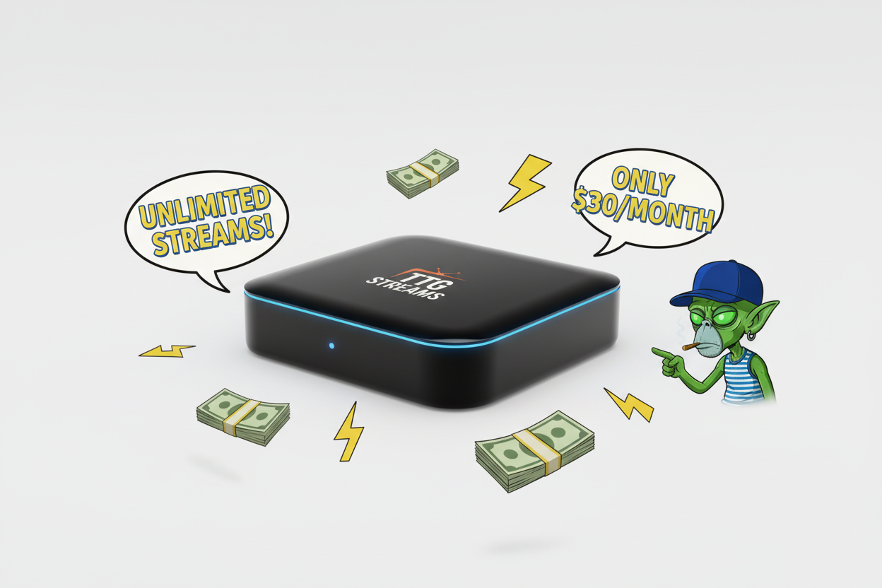 TTG Streams device with cartoon branding on white